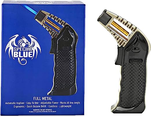 Special Blue Full Metal Butane Torch (Black) - Refillable Flame Lighter- Culinary Torch - Welding Torch